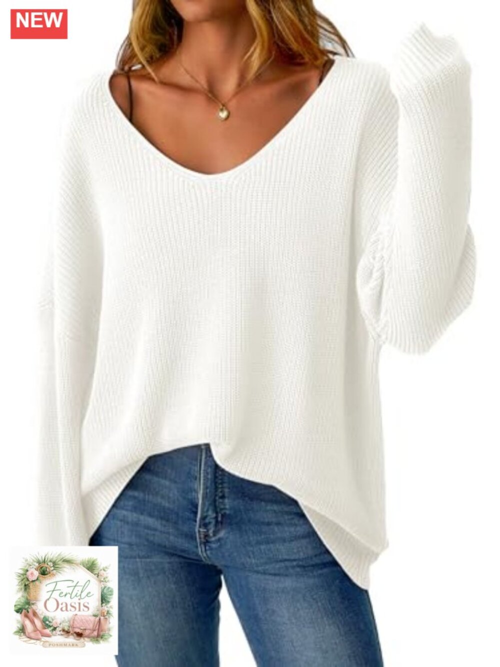 Oversized Off Shoulder V-Neck Chunky Knit Pullover Sweater, Acrylic, Loose Fit